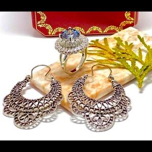 Mystic & White Topaz Ring sz 7 & Long Earrings